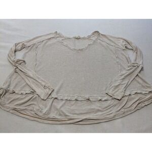 Free People Shirt Laguna Beige Thermal‎ Long Sleeve Top SZ S M waffle knit Boho